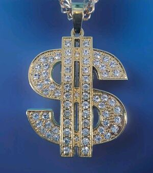 Dollar Necklace Punk Hip Hop Rock Rapper  Gold Tone Jewelry Rhinestone Statement